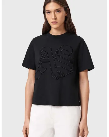 Tricou cu decolteu la baza gatului si logo brodat, Negru