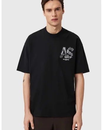 Tricou cu decolteu la baza gatului si logo supradimensionat, Alb/Negru