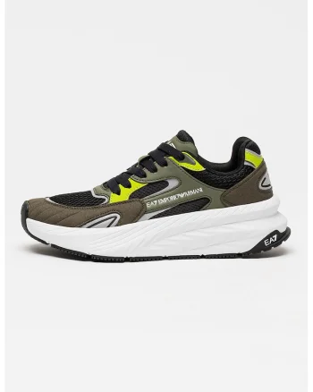 Pantofi sport low-cut cu insertii din plasa si model unisex, Negru/Verde inchis