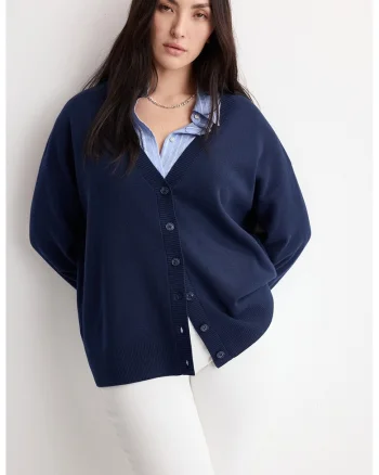 Cardigan cu decolteu in V si maneci cazute, Bleumarin