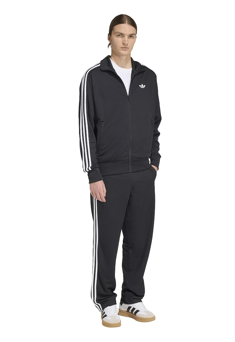 Pantaloni de trening cu aspect texturat si terminatii cu fermoar, Alb/Negru
