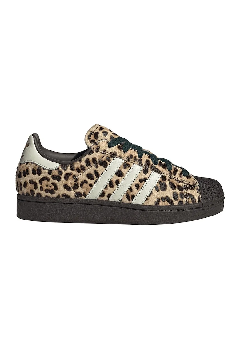Pantofi sport Superstar II din piele cu par scurt si model animal print, Alb/Maro/Bej