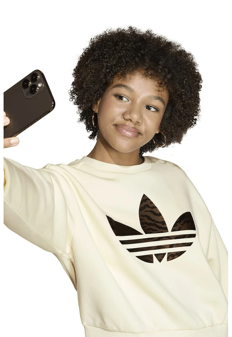 Bluza de trening cu imprimeu logo, Maro inchis/Bej deschis