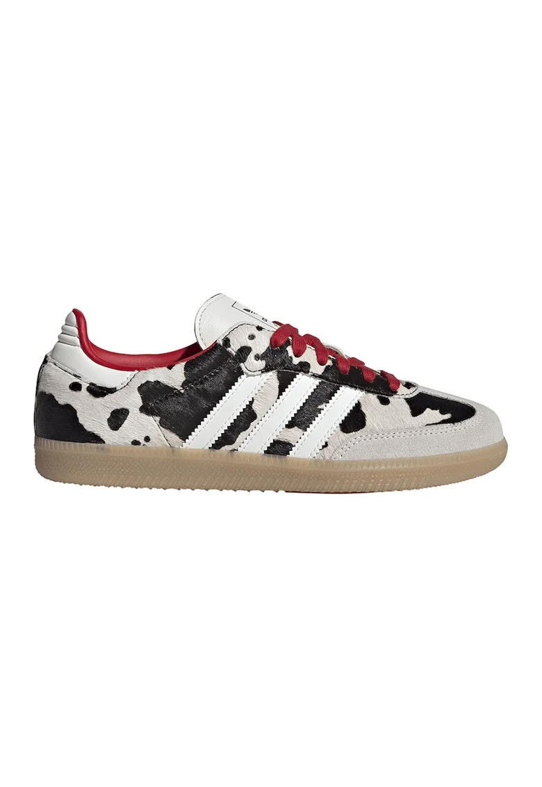Pantofi sport Samba din piele cu model piele de vaca, Alb/Negru/Maro taupe deschis