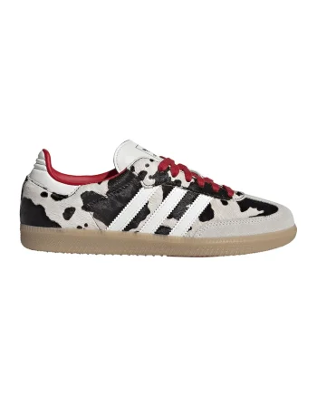 Pantofi sport Samba din piele cu model piele de vaca, Alb/Negru/Maro taupe deschis