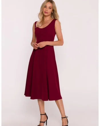 Rochie midi evazata fara maneci - burgundy, Visiniu
