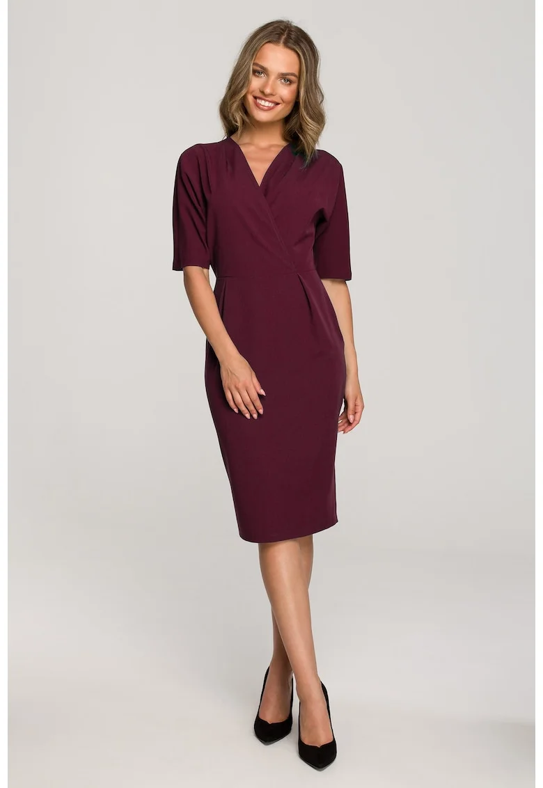 Rochie cu decolteu plic - maro, Visiniu