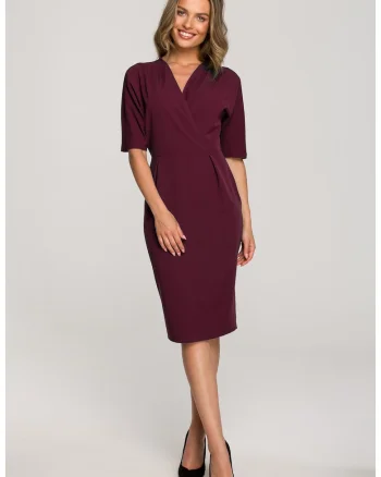 Rochie cu decolteu plic - maro, Visiniu