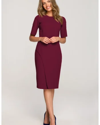 Rochie creion cu maneci scurte - maro, Visiniu