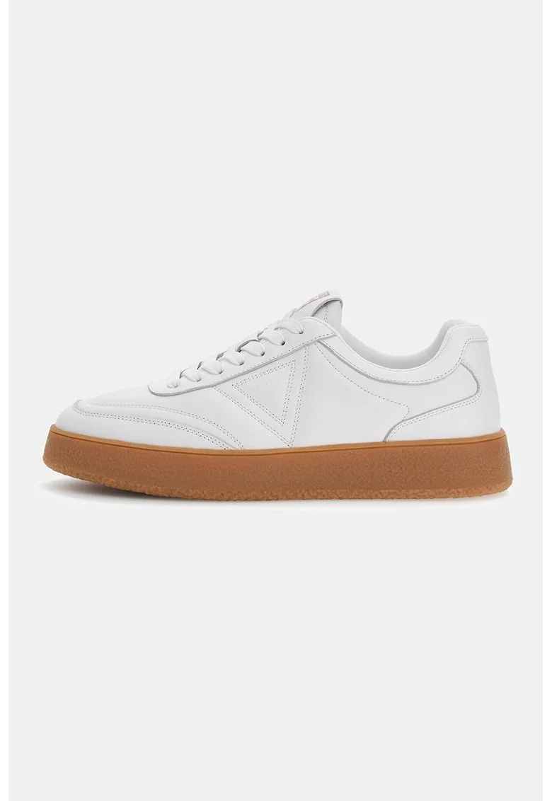 Pantofi sport din piele cu garnituri din piele ecologica, Alb