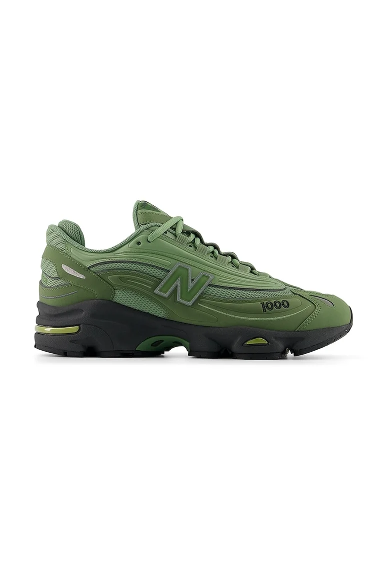 Pantofi sport 1000 din plasa cu garnituri din piele ecologica, Verde feriga