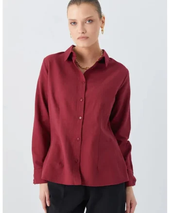 Camasa dama  poplin Slim Fit rosu burgundy, Visiniu
