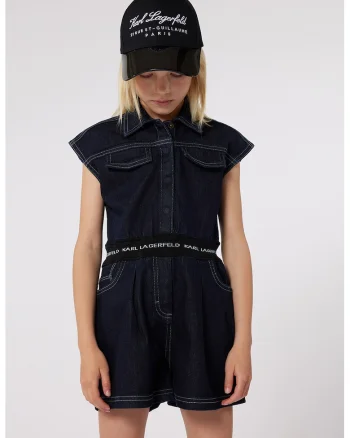 Salopeta scurta din denim, Negru