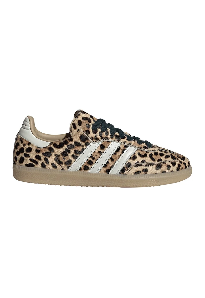 Pantofi sport din piele cu par scurt si model leopard Samba, Maro inchis/Bej/Alb murdar