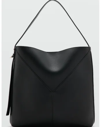Geanta bucket de piele ecologica, Negru