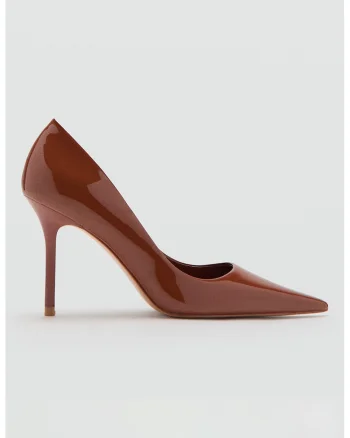 Pantofi de piele ecologica cu varf ascutit, Caramel
