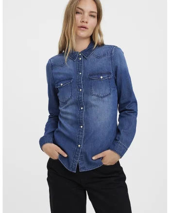 Camasa din chambray cu maneci lungi, Albastru inchis