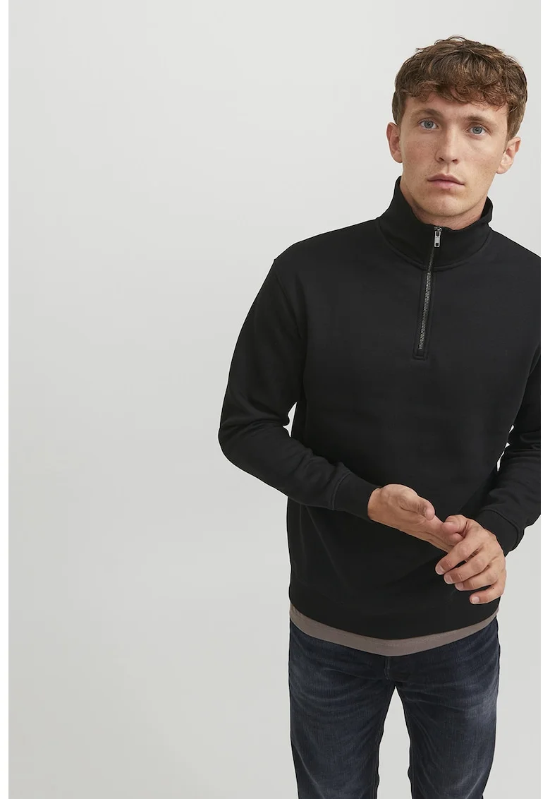 Bluza de trening cu fenta cu fermoar, Negru