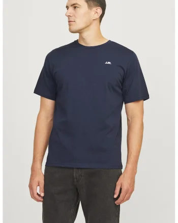 Tricou de bumbac cu decolteu la baza gatului, Bleumarin