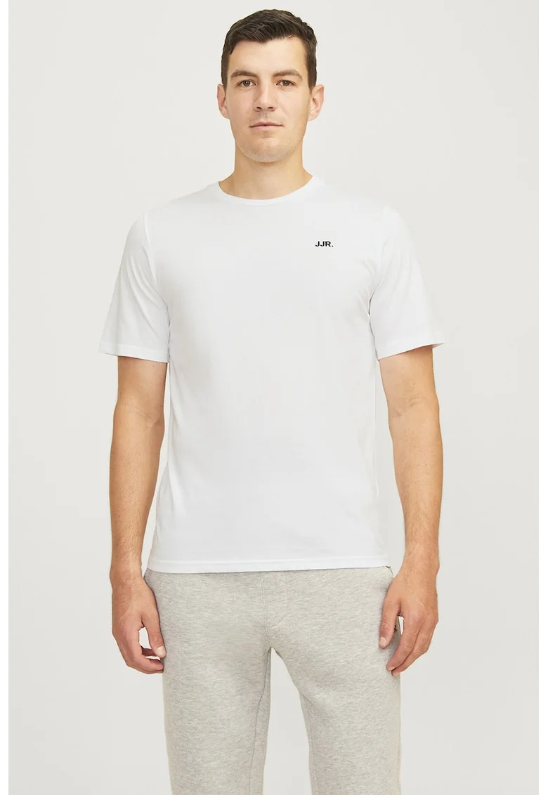 Tricou de bumbac cu decolteu la baza gatului, Alb