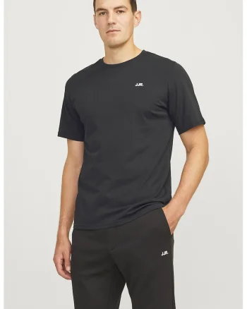 Tricou de bumbac cu decolteu la baza gatului, Negru