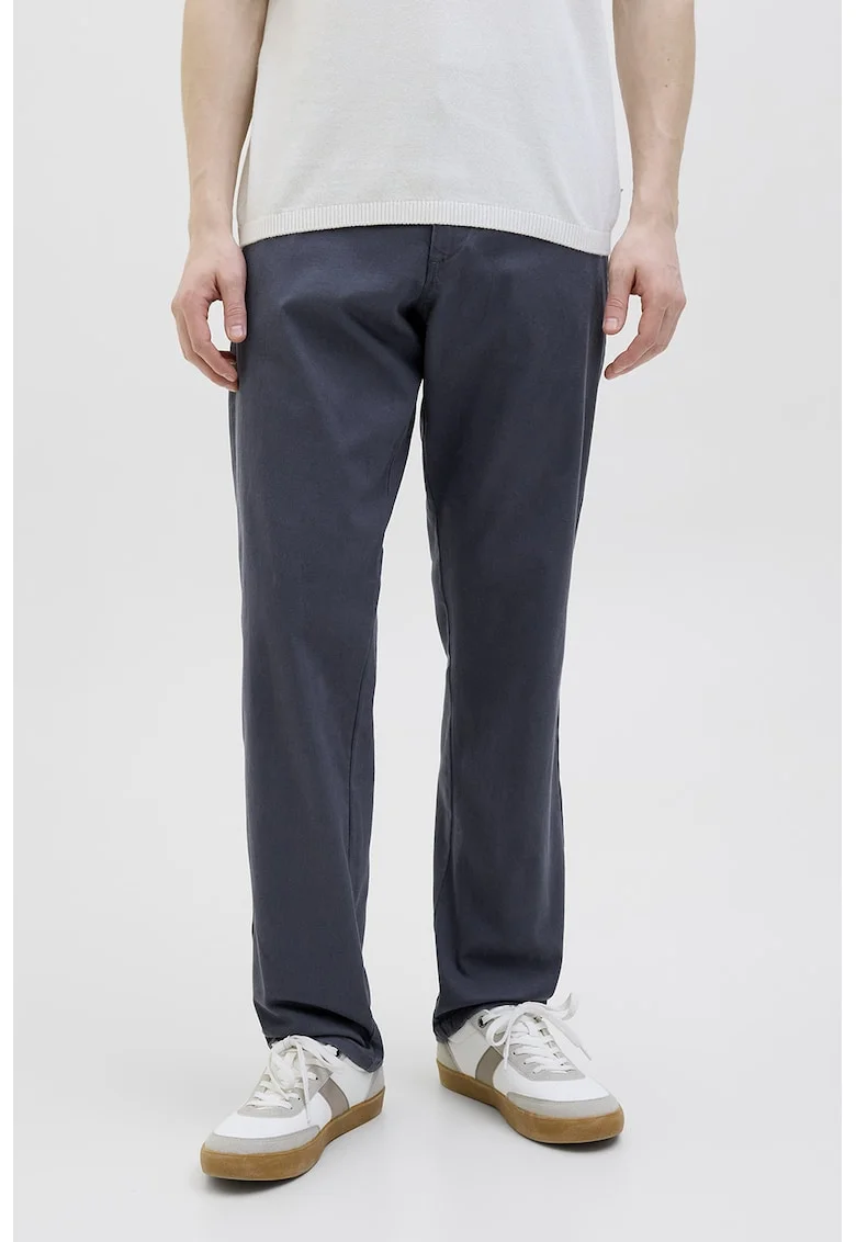 Pantaloni uni cu croiala dreapta si buzunare laterale, Bleumarin