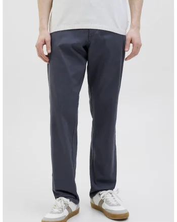 Pantaloni uni cu croiala dreapta si buzunare laterale, Bleumarin