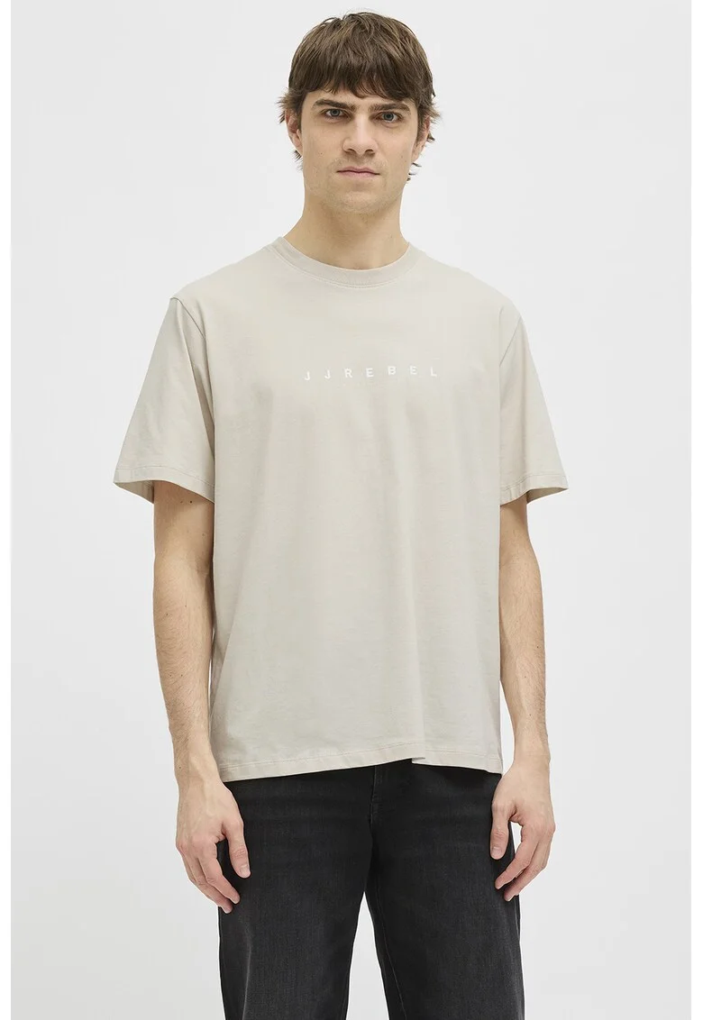 Tricou lejere din bumbac cu imprimeu logo, Maro nisip
