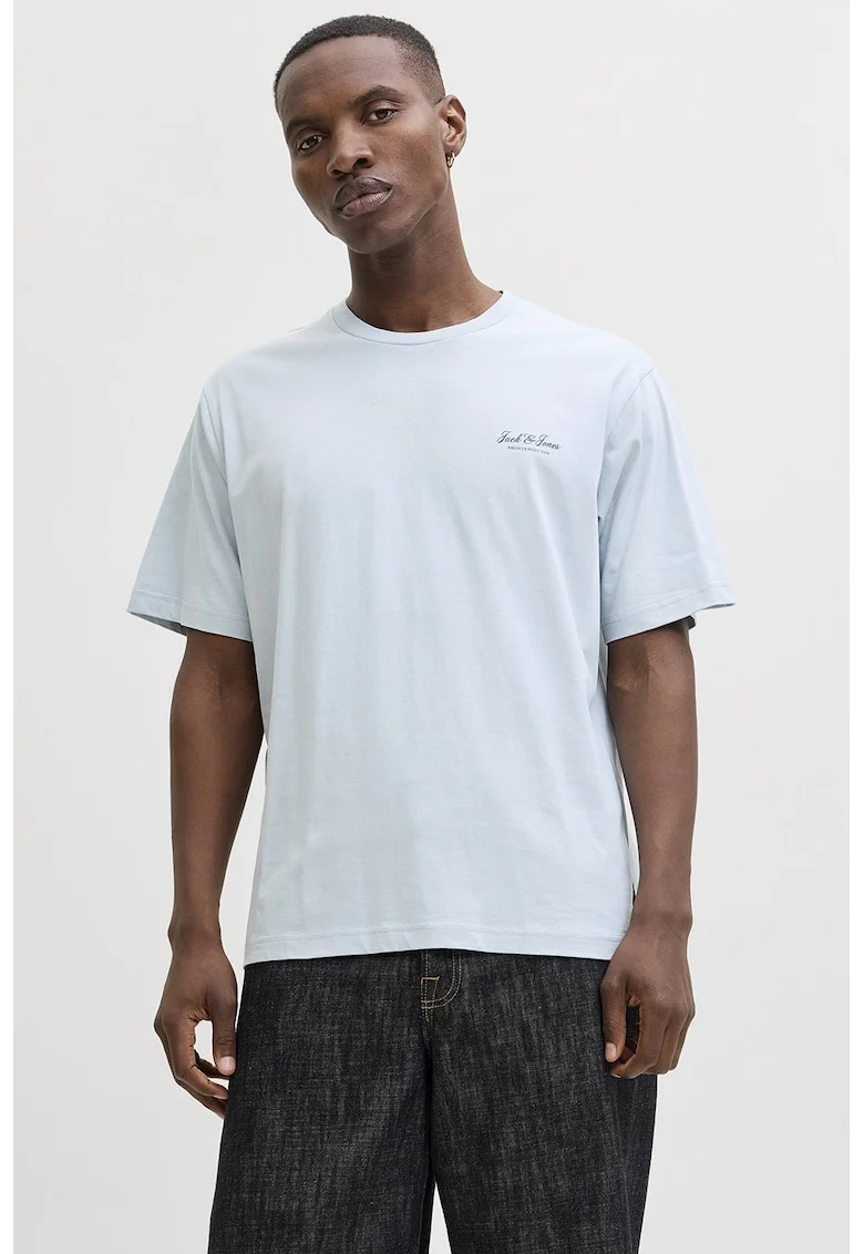 Tricou de bumbac organic cu imprimeu logo, Albastru pastel