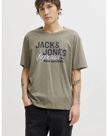 Tricou de bumbac organic cu imprimeu logo pe piept, Grej