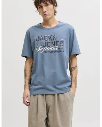 Tricou de bumbac organic cu imprimeu logo pe piept, Albastru lavanda