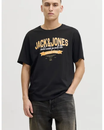 Tricou de bumbac organic cu imprimeu logo pe piept, Negru/Portocaliu