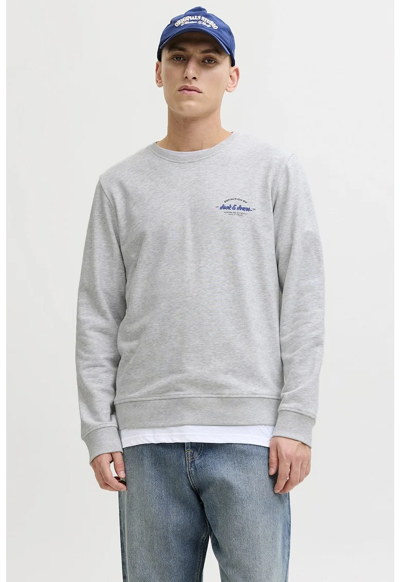 Bluza de trening din amestec de bumbac organic cu logo discret, Gri deschis melange