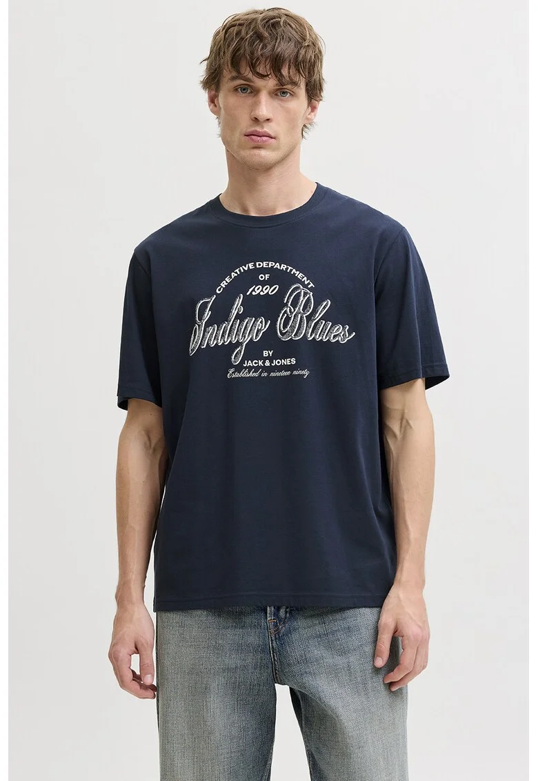 Tricou de bumbac organic cu imprimeu logo, Bleumarin