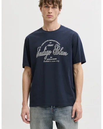 Tricou de bumbac organic cu imprimeu logo, Bleumarin