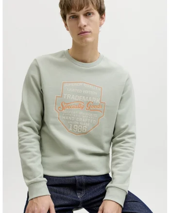 Bluza de trening din amestec de bumbac cu imprimeu text, Albastru glaciar