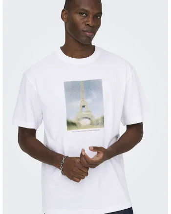 Tricou relaxed fit de bumbac organic cu imprimeu, Albastru prafuit/Alb optic