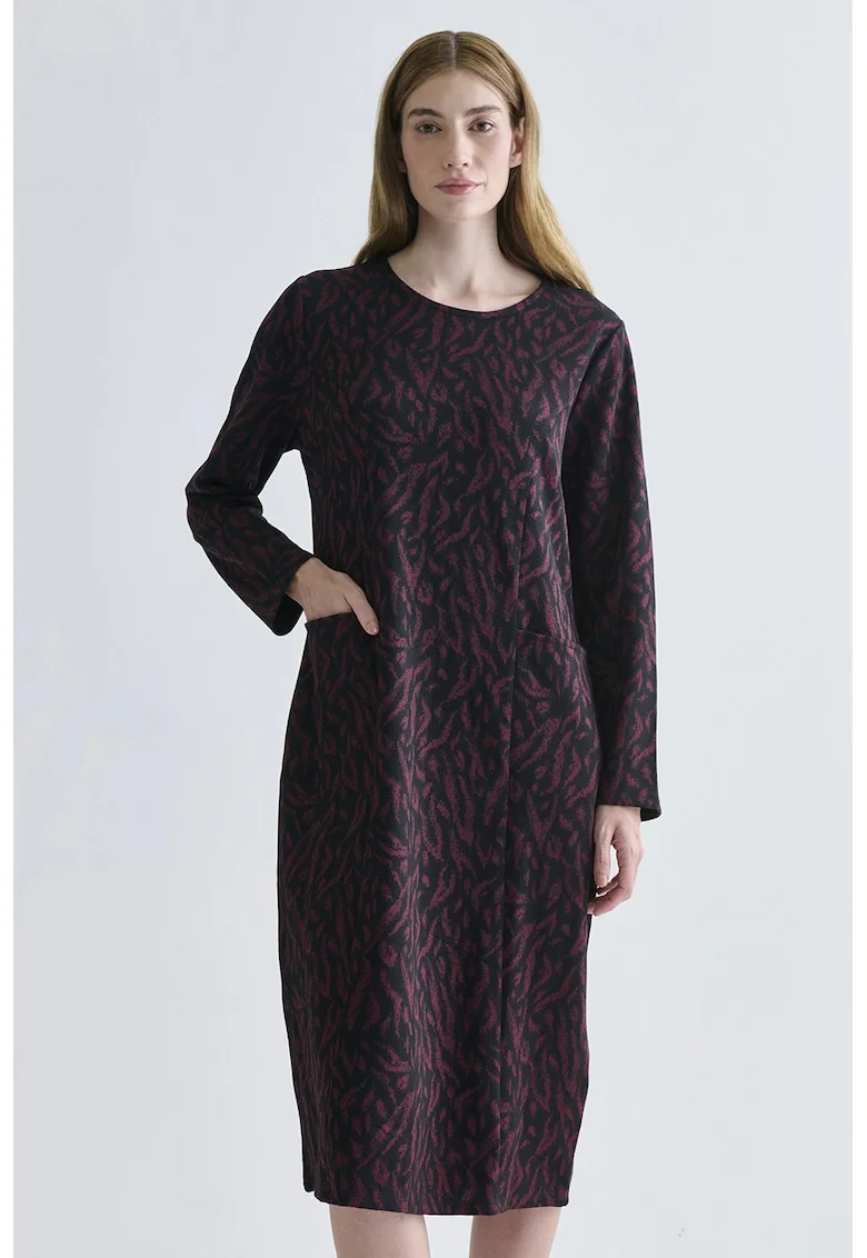 Rochie midi cu imprimeu grafic, Rosu/Negru