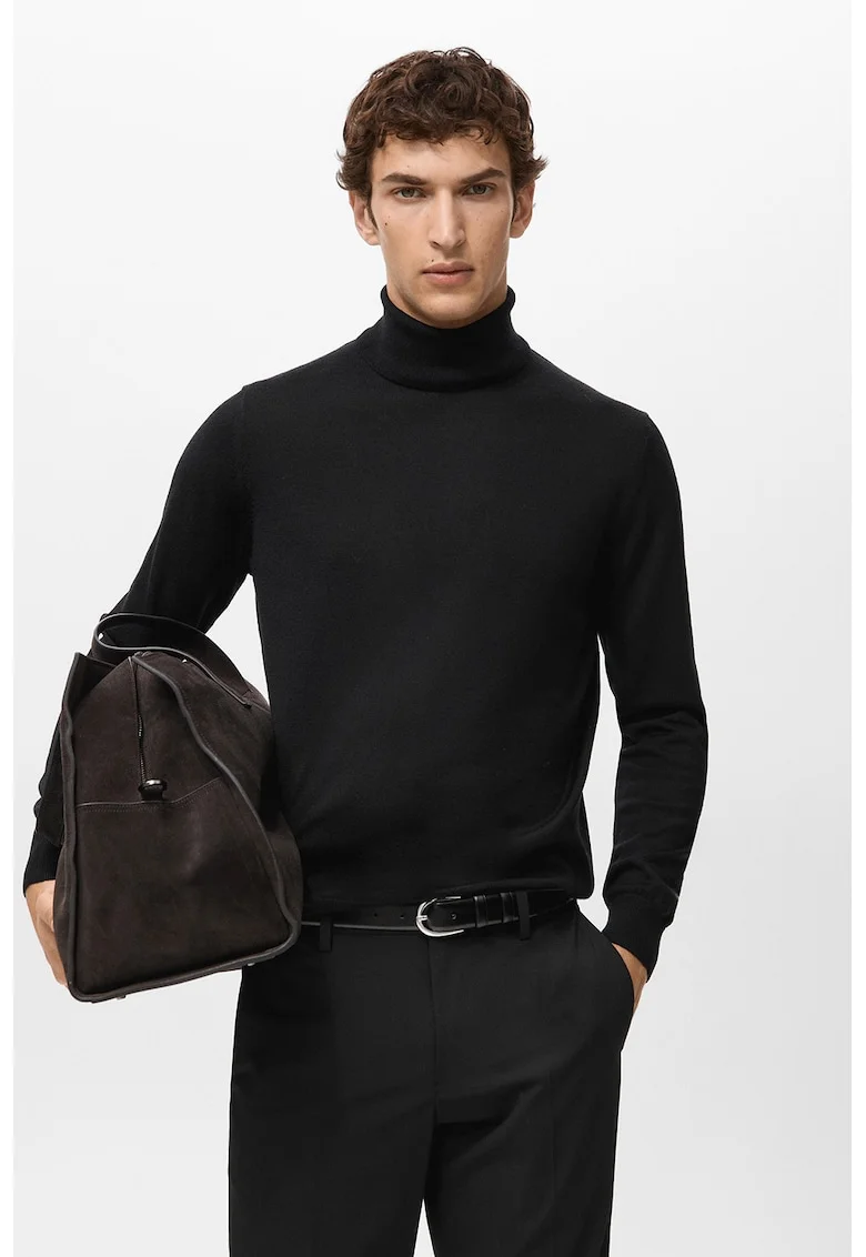 Pulover de lana cu guler inalt, Negru