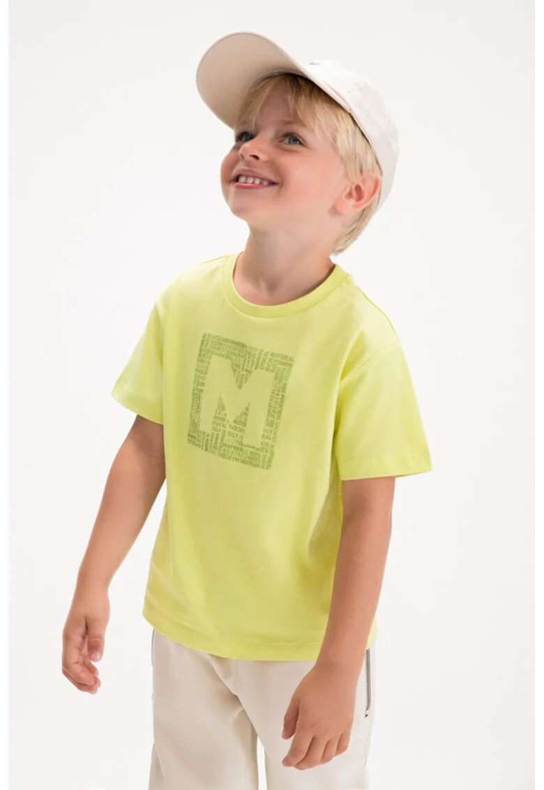 Tricou de bumbac cu imprimeu logo, Verde fistic