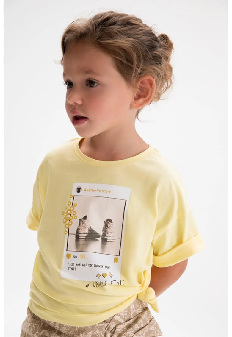 Tricou de bumbac cu imprimeu, Galben pai