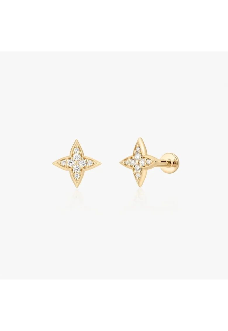 Cercei piercing labret din aur galben Shining Star - Zirconiu