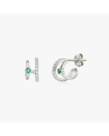 Cercei din argint  zirconiu si alpanit verde, design elegant, 925