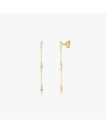 Cercei din aur,  Crystal Drops, zirconiu, aur galben 14k