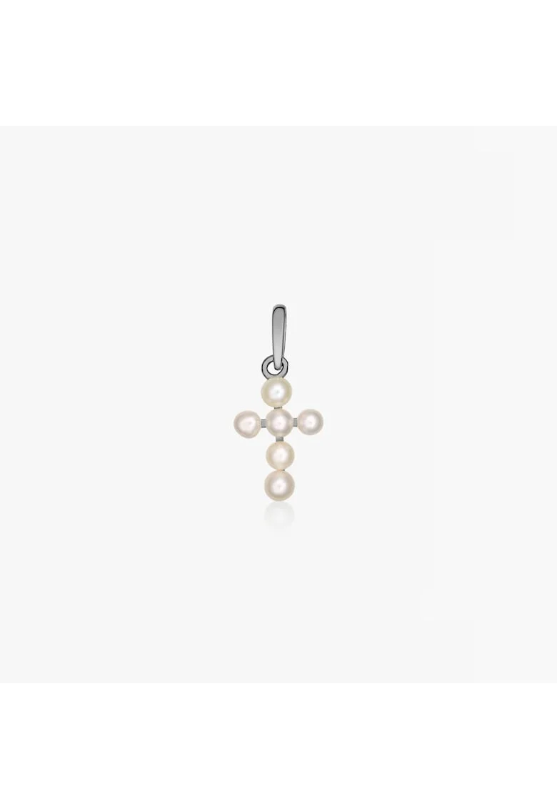 Pandantiv din aur alb Pearl Cross - Perle Naturale