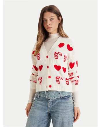 Cardigan dama  crem si rosu, pulover tricotat,