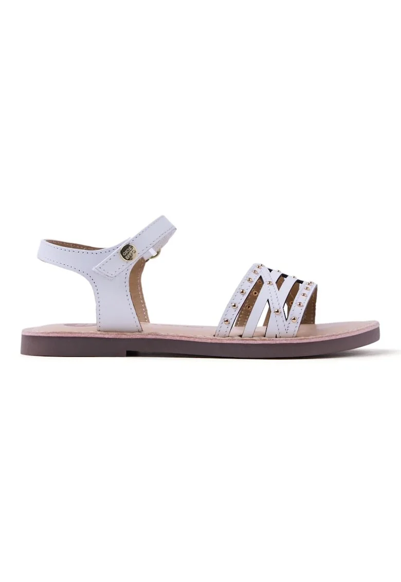 Sandale din piele decorate cu tinte, Alb