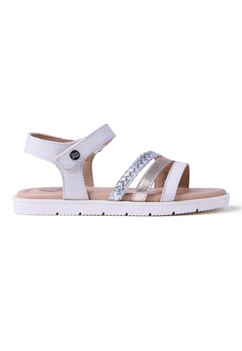Sandale din piele cu barete multiple si velcro Bukoba, Alb