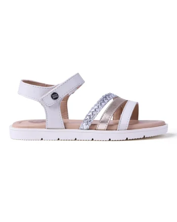 Sandale din piele cu barete multiple si velcro Bukoba, Alb