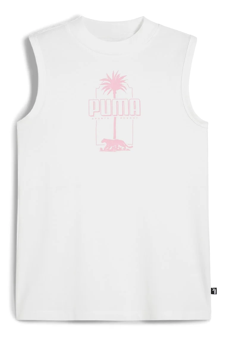 Top cu decolteu la baza gatului Essentials+ Palm Resort, Alb/Roz